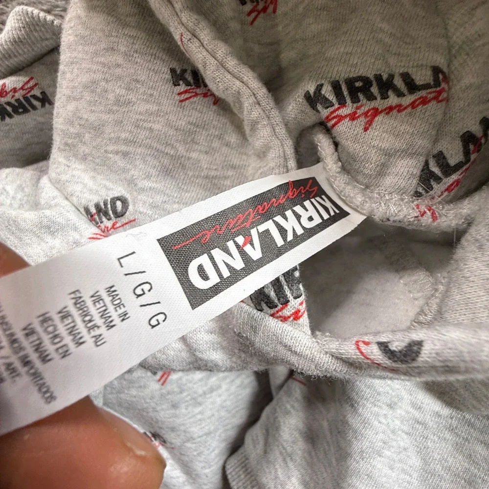 Kirkland Dog Hoodie Pet Large Gray Excellent Logo Fleece Sweater Costco